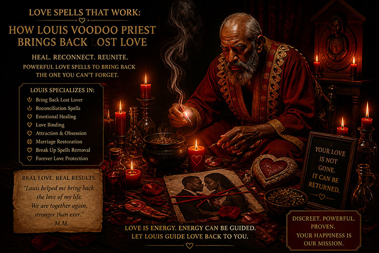 Louis Voodoo Priest preparing a love spell altar with pink candles and roses